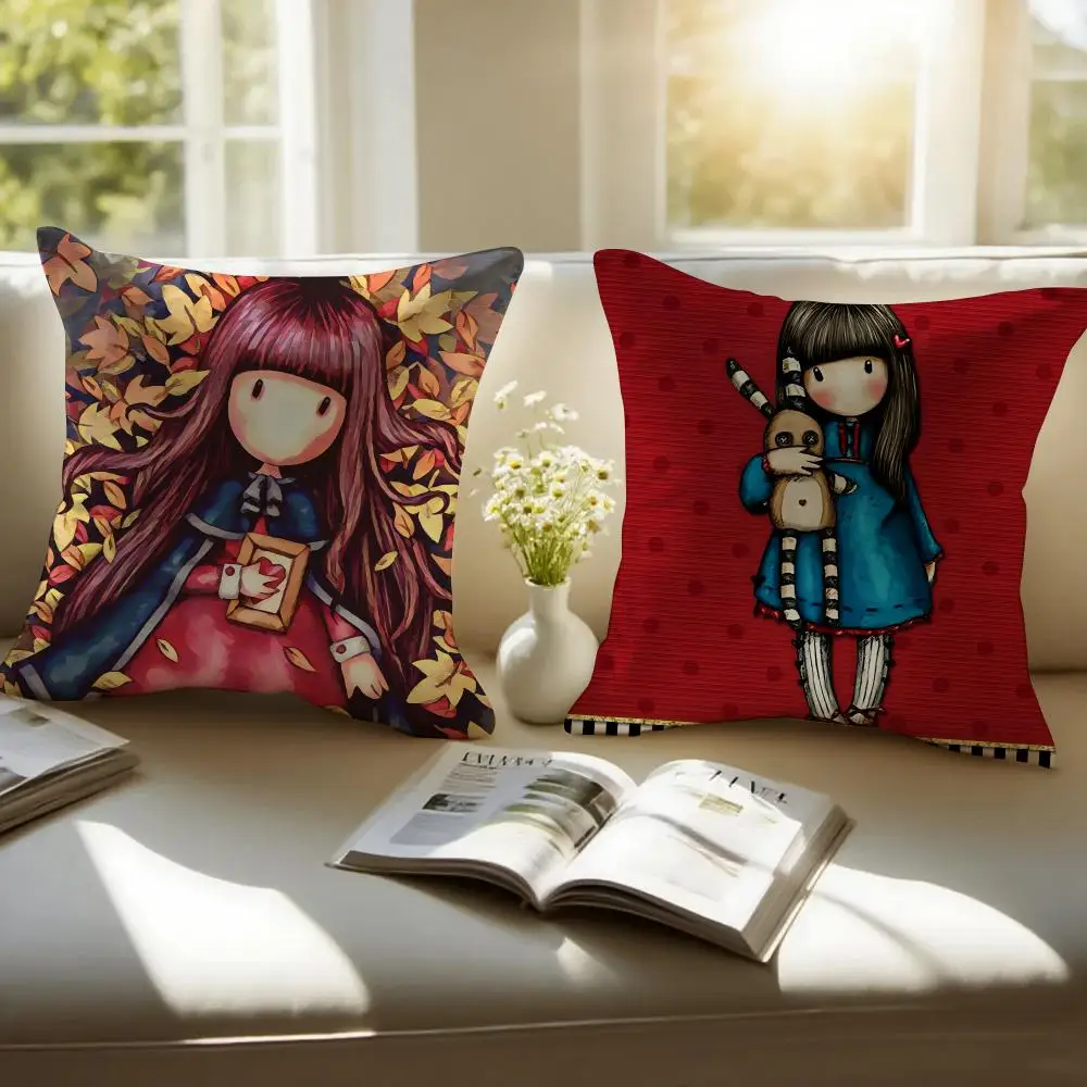 Whimsical Art S-Santoro Gorjuss Cushion Cover Pillowcase Anti-dustmite Invisible Zipper Short Plush Sofa Cushion