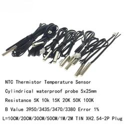 10 pz sensore di temperatura 5K 10k 15K 20K 50K 100K sonda cilindrica impermeabile 5x25mm B valore 3950/3435/3470/3380 termistore NTC