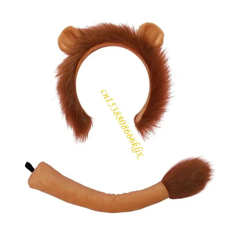 

Lions Costume Accessories Set-Lions Ears Headband Tail Lions Fancy Dress Prop 066C