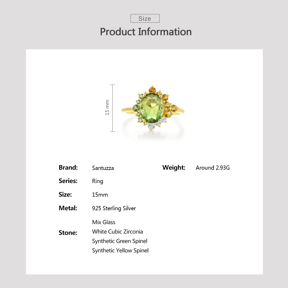 SANTUZZA Real 925 Sterling Silver Ring For Women Sparkling Synthetic Green Spinel Gorgeous Wedding Party Gifts Fine Jewelry