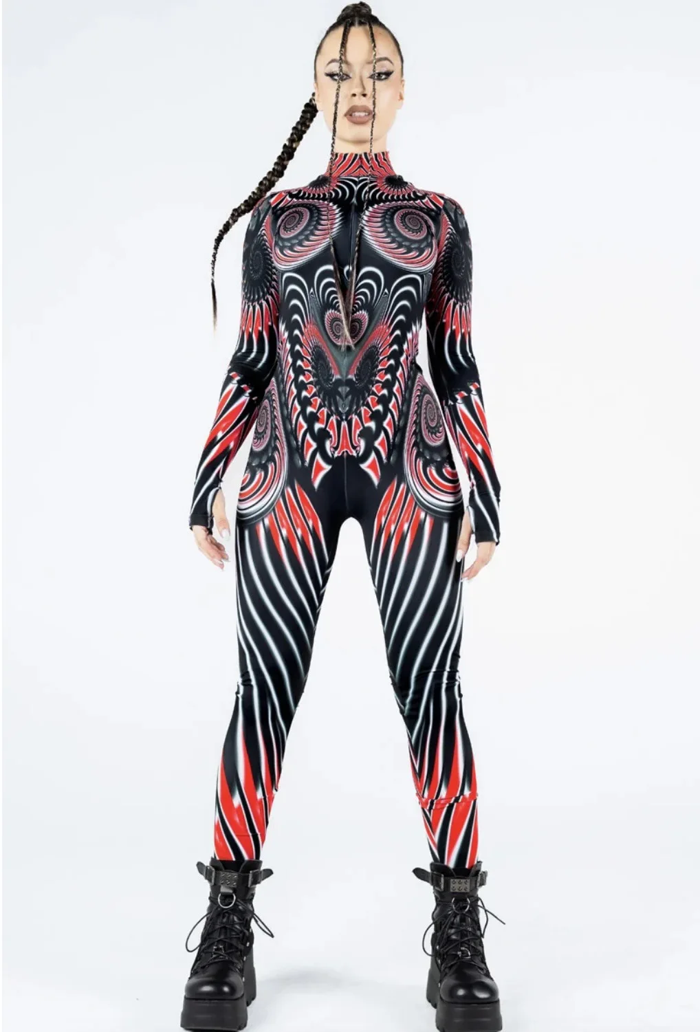 Retro-Roboter 3D-gedrucktes Muster Damen Sexy Jumpsuit Erwachsenen-Halloween-Cosplay-Kostüm Party-Catsuit Karneval-Bodysuit – Detail 2