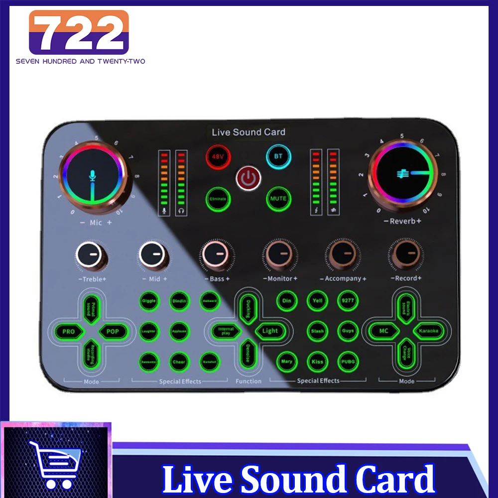 Live Sound Card Audio DJ Mixer Effects and Voice Changer for Streaming Home Broadcast Singing High Quality Sound Card DJ Effects