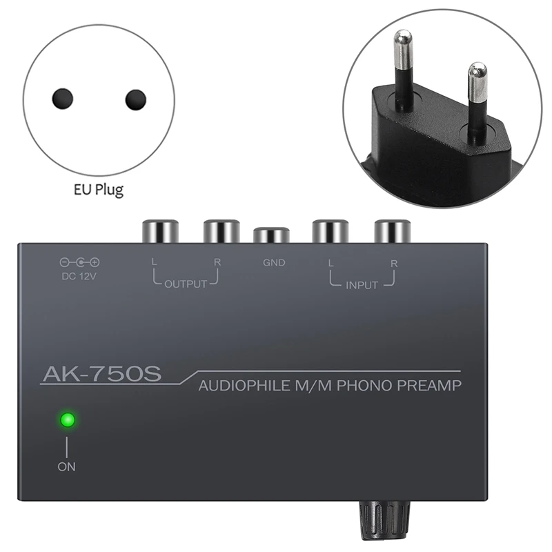 Phono Preamplifier Converter Audiophile M/M Phono Preamp Preamplifier with Level Control 2 RCA Input & Output(EU Plug)