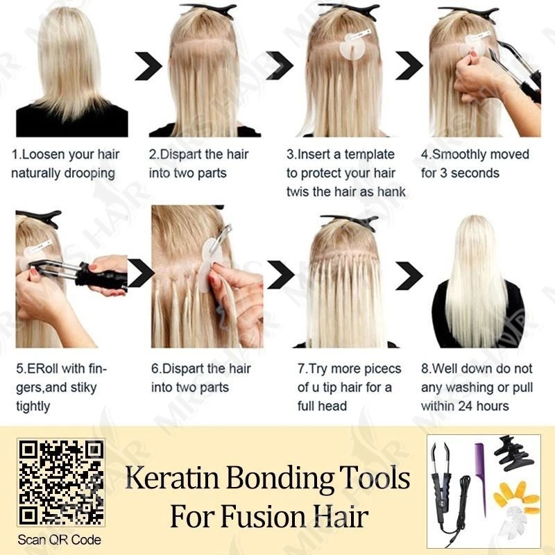 MRSHAIR U Tip Fusion Estensioni dei capelli Punte per unghie Capelli umani Italiana 1,5 cm Lunghi legame per capelli alla cheratina 12 16 20 24 pollici 50 fili