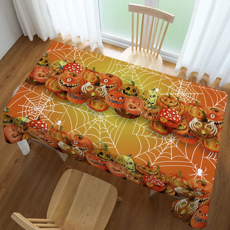 

Halloween Pumpkin and Cobweb Pattern Kitchen Rectangle Tablecloth for Holiday Party Home Table Decoration Accessories