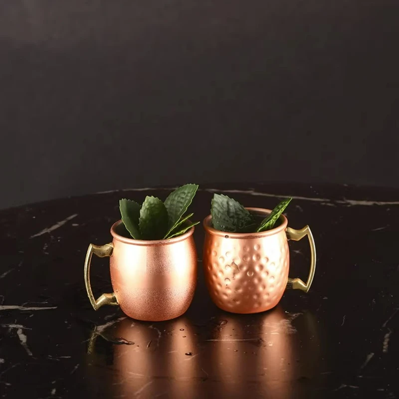 1/2/4Pcs 2oz Mini Moscow Mule Mug Stainless Steel Mugs Hammered Copper Plated Beer Cup Mug Bar Drinkware Accessories