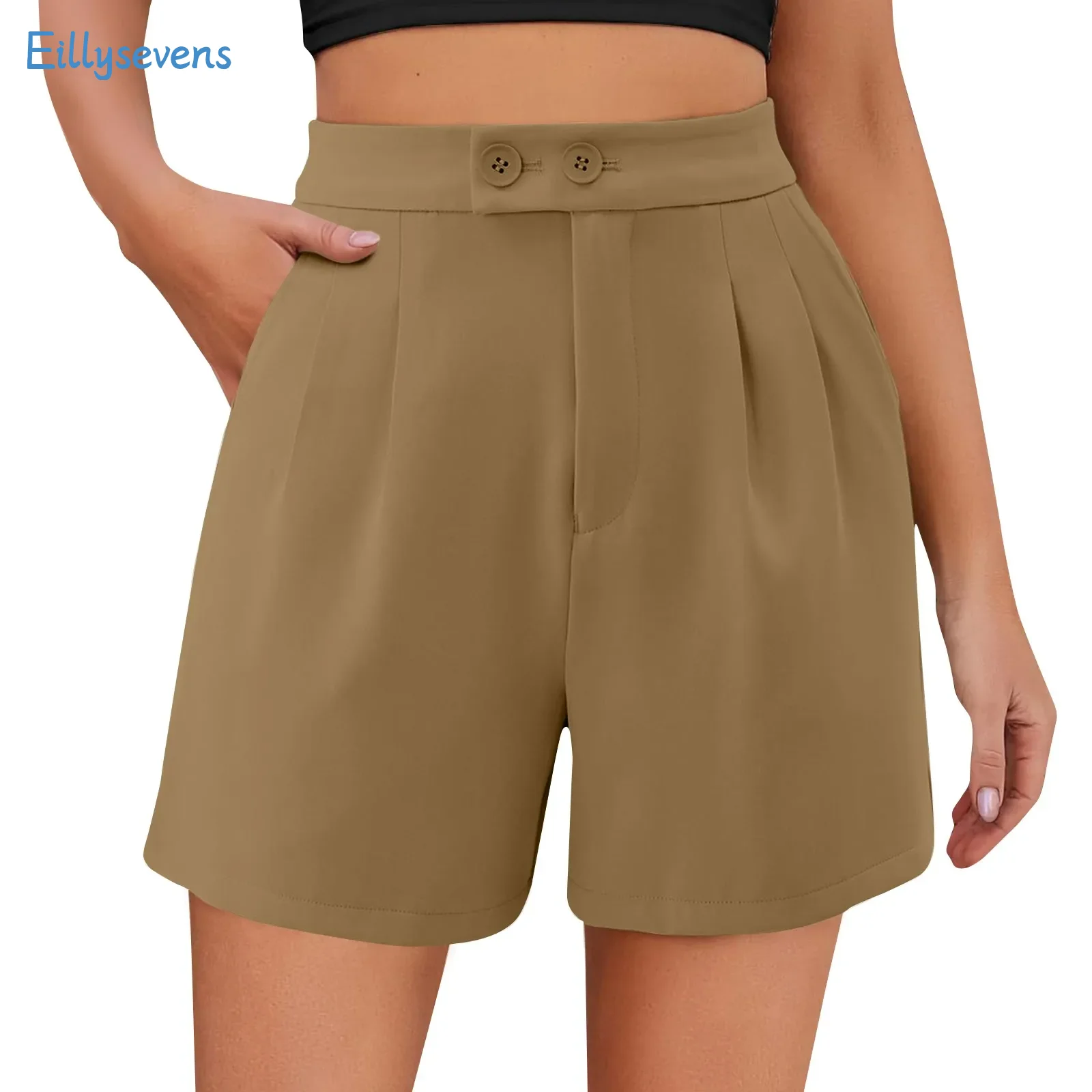 Dames nieuwe shorts zomer dagelijks eenvoudig effen kleur casual comfortabele knop shorts hoge taille losse wijde pijpen shorts met zakken