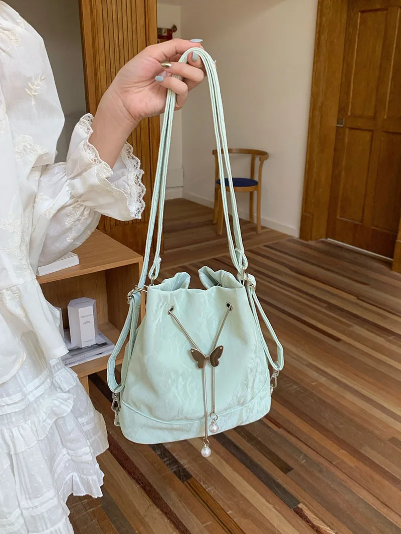 

Mint Green Backpack for Women 2025 New Trendy Korean Bucket Bag Versatile Single Shoulder Underarm Bag