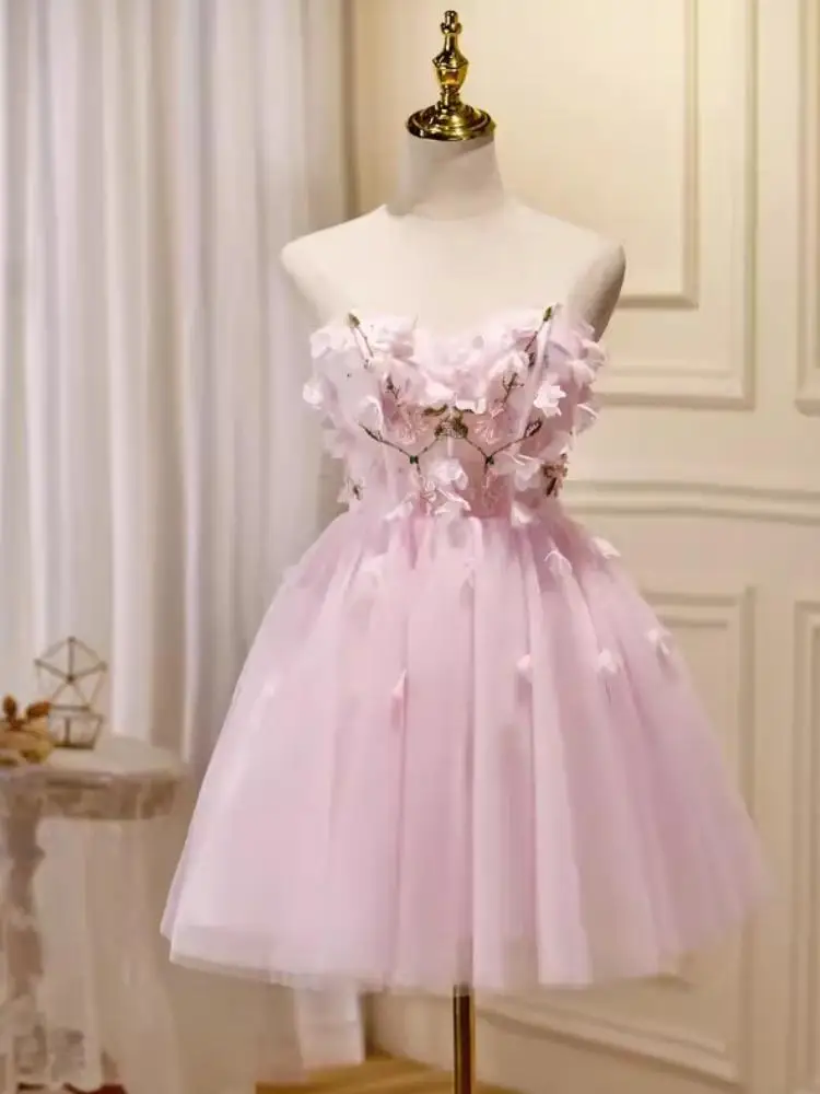 Real Picture Pink Princess Girl Cocktail Dresses Sweetheart Floral Ball Gown Sexy Short Prom Party Dress Graduation Homecoming