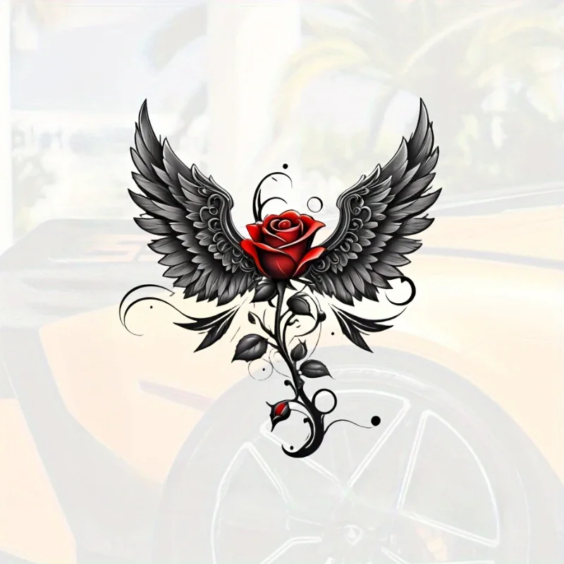 Stunning Angel Wings Rose Car Stickers Decals Durable Weather Resistant for Auto Window Bumper Body Styling Decoration