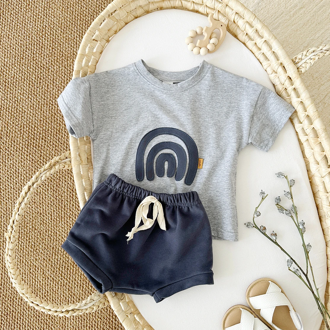 

Summer 2Pcs Newborn Baby Clothes Rainbow Pattern T-shirt Short Sleeve+Triangle Shorts Sets Kids Boy Girl Tee Pant Outfits 0-3Y