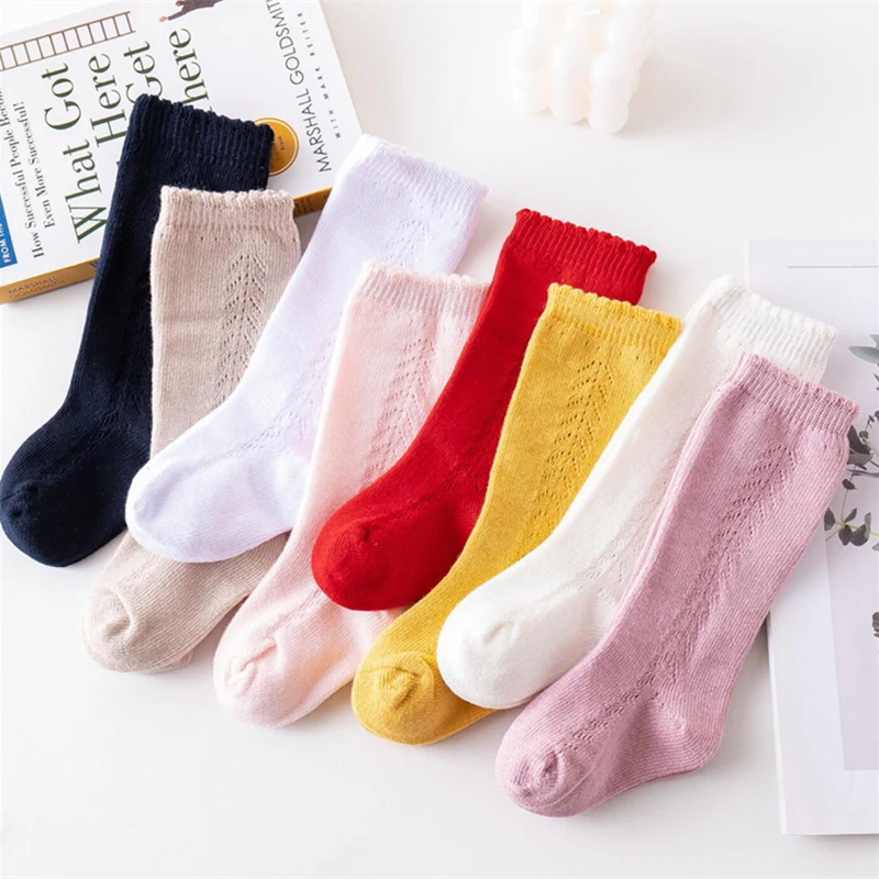 Summer Toddler Baby Girls Hollow Out Socks Breathable Mesh Cotton Princess Long Sock Knee High Spanish Style Thin Socks