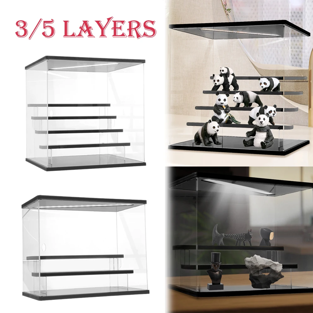 3/5 Layers Acrylic Display Case Dustproof Action Figure Box with LED Light Versatile Collectibles Display Case for Home Shop Use