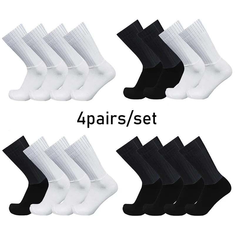 Pure Aero Color Cycling 4pairs/set Sports Socks Silicone Non-slip Pro Racing Bicycle Socks Summer Cool Calcetines Ciclismo