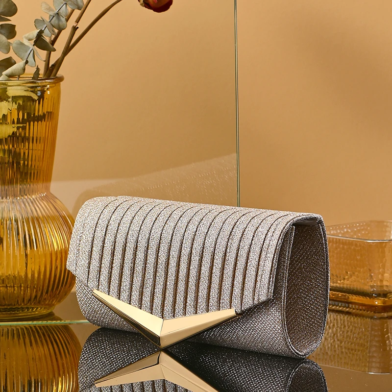 Modische Clutch-Geldbörse, Abendtasche, Umschlag-Handtasche für Braut, Hochzeit, Party, Prozess, Falten, glänzende Party-Clutch