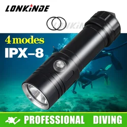 IPX8 Waterproof Diving Flashlight Ultra 8000LM Professional Underwater 200M Scuba Diving Torch Dive Light Using 26650 battery