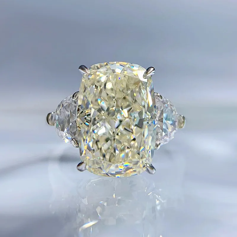 

Sparkling 925 Sterling Silver Emerald Cut Sapphire High Carbon Diamond Gemstone Finger Ring Wedding Party Fine Jewelry