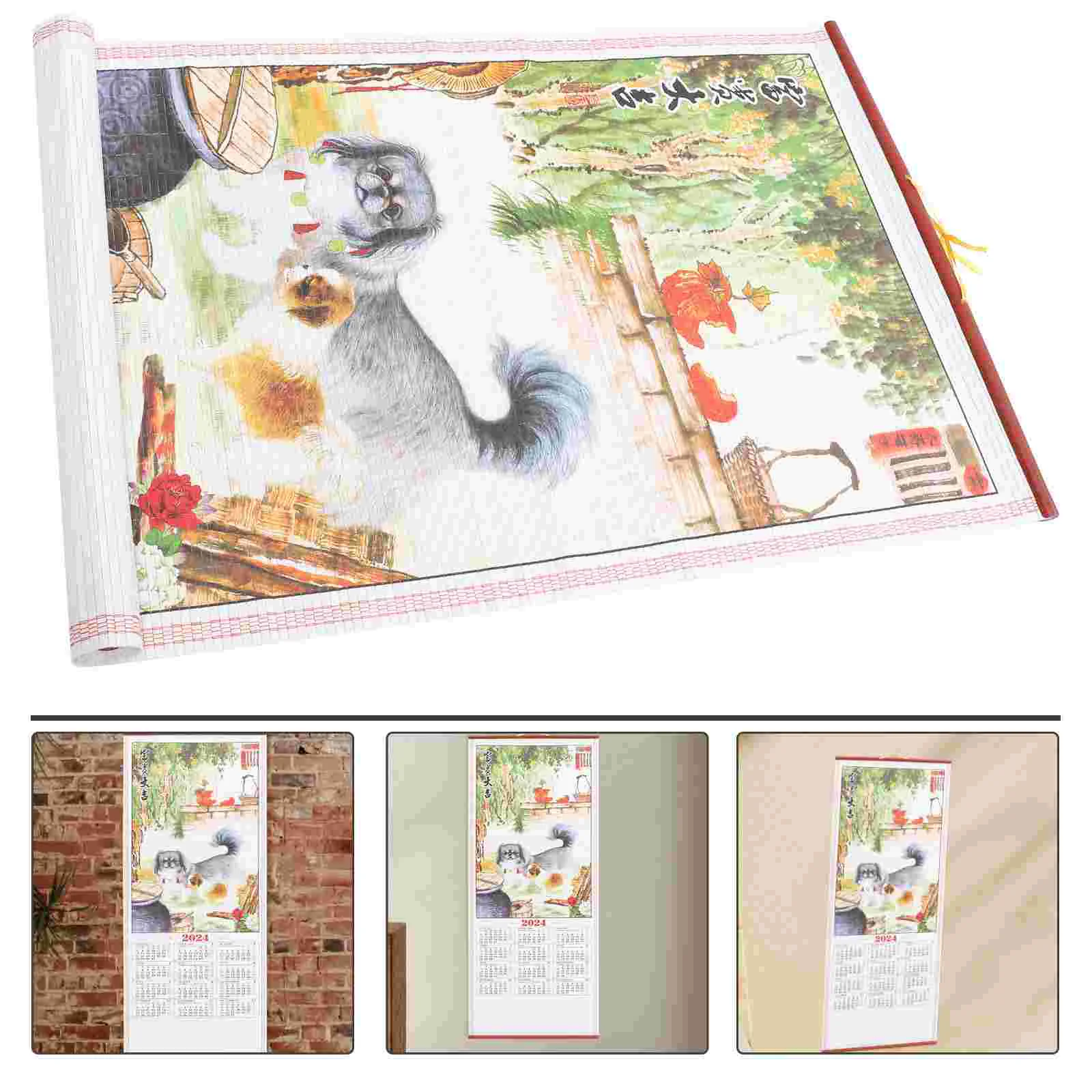 

Dragon Year Calendar 2024 Imitation Rattan Hanging Scroll Annual of The Wall Landscape Decorative Painting (h-130) Paper