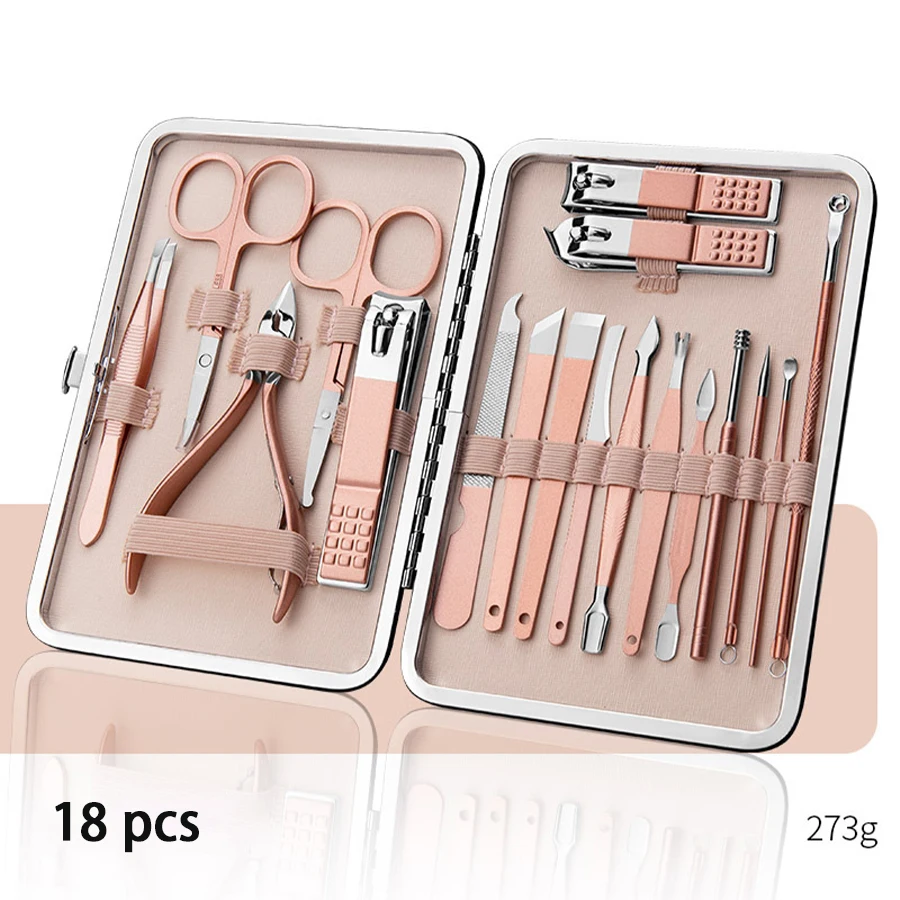 Hoge kwaliteit roestvrij staal 18-delige set schoonheid nagelreparatie inclusief voet- en wenkbrauwtrimmen adelaar neustang manicureset