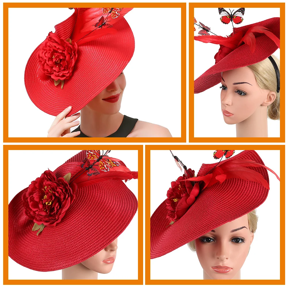 

Women Fascinator Headband Bride Banquet Hat Butterfly Decor Wedding Tea Party Hair Accessories Lightweight