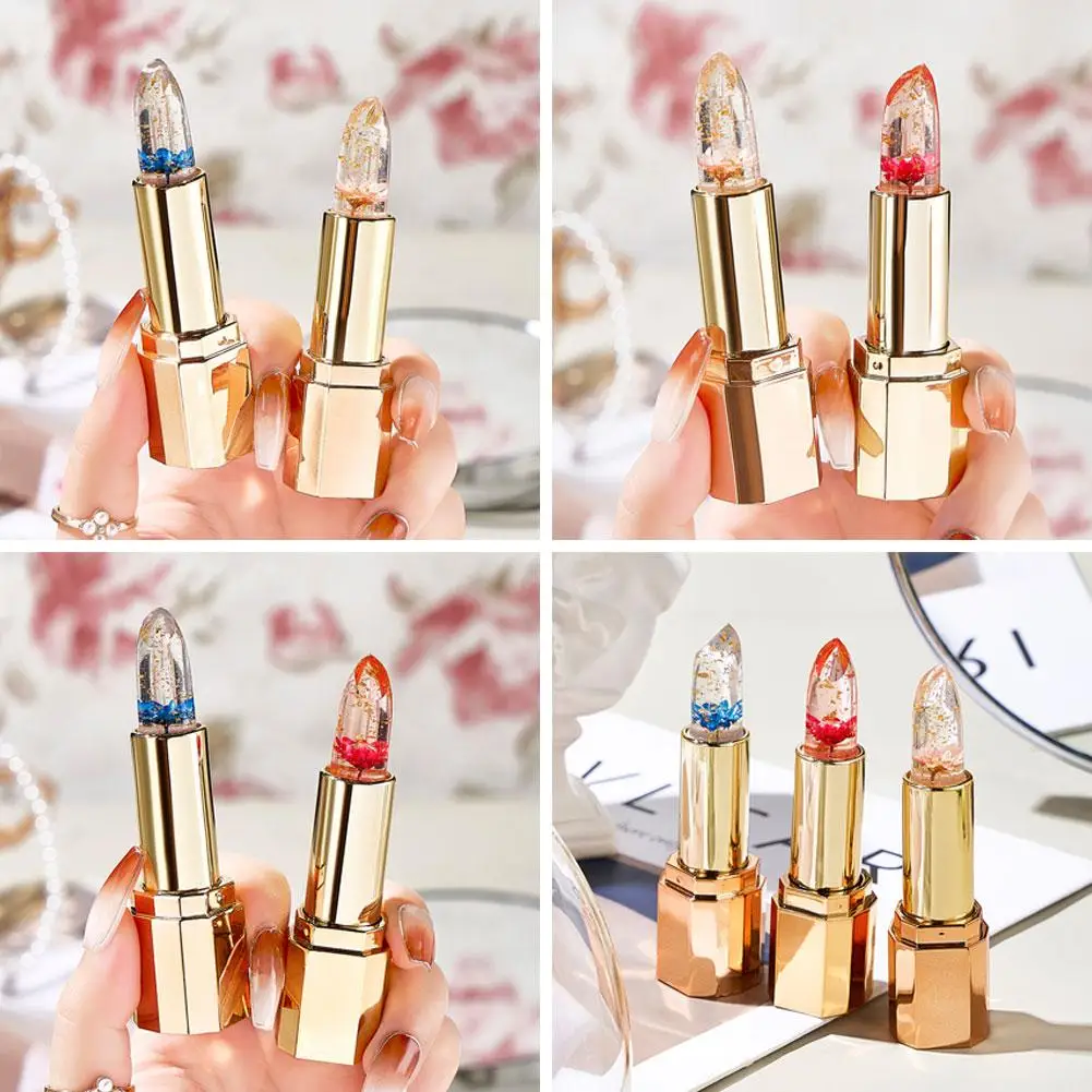 Petal Flower Lipstick Crystal Jelly Lip Balm Temperature Color Changing Lip Gloss Moisturizing Nourishing Lip Balm Lip Makeup