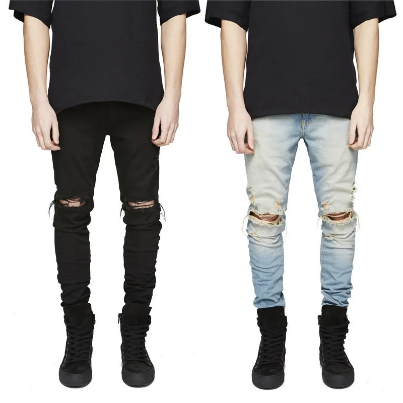 

Модные молодежные джинсы в стиле High Street Kanye, эластичные, облегающие, больших размеров, износостойкие, с эффектом Stone Washed