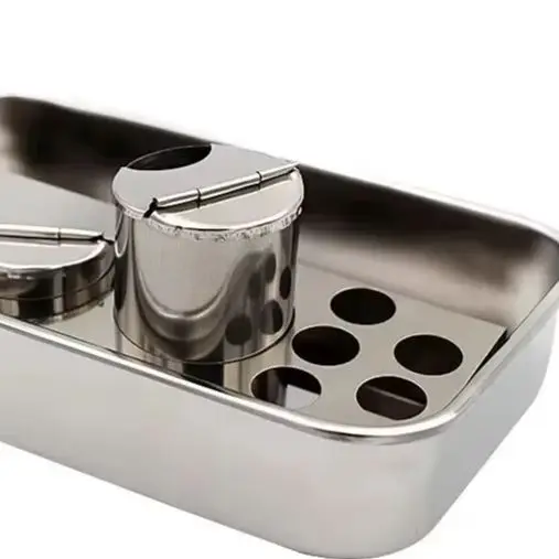

Stainless Steel Dental Dressing Plate Instruments Storage Box with 3/4 Bottles Dental Tray for Dentist Lab