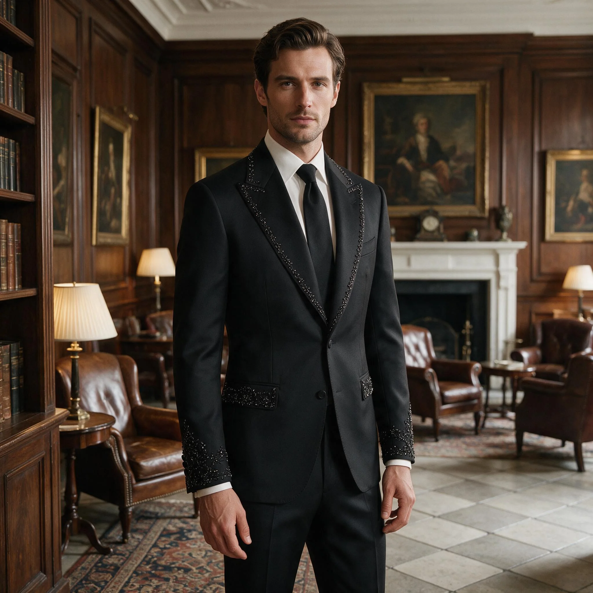 Men's Suits 2 Pieces Luxury Customized Beaded Crystals One Button Slim Fit Wedding Groom Business Prom
