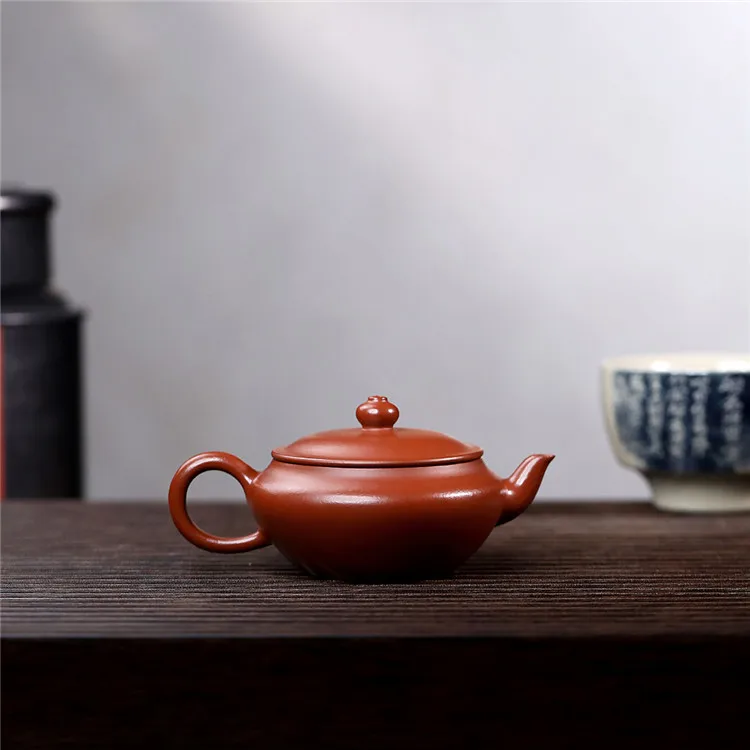 Handmade Flat Purple Clay Pot Yixing Famous Ore Small Coal Kiln Sand Home Teapot Inner Pile Ball Hole 80