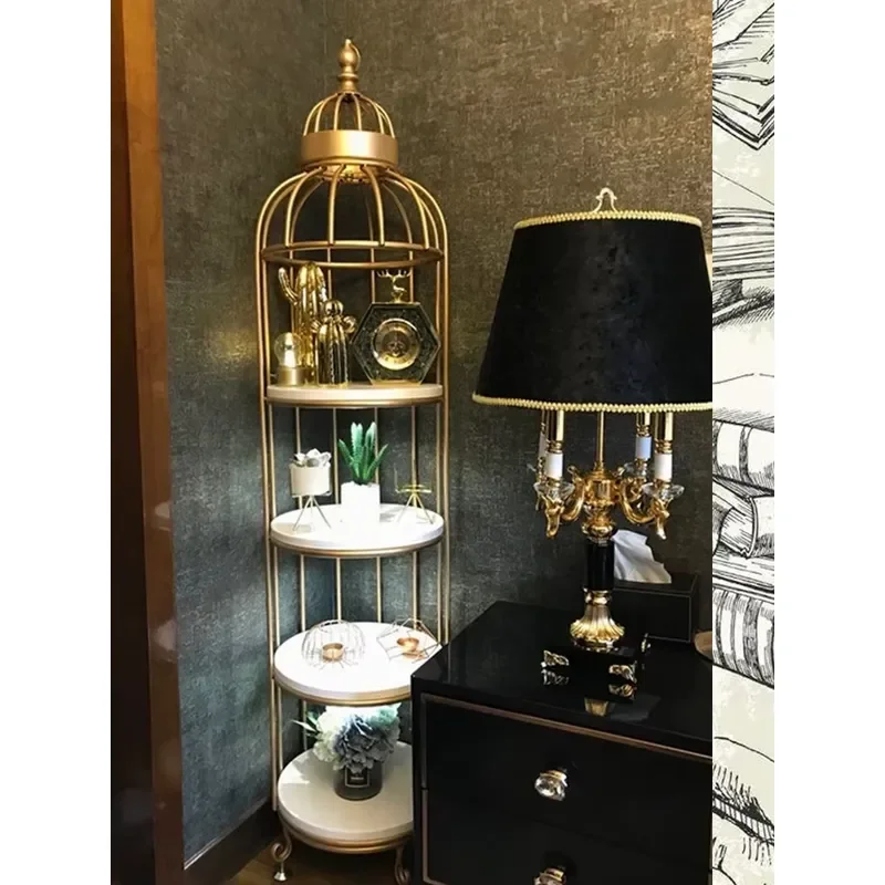 for Nordic Wire American Country Movable Four-tier Flower Stand Living Room Balcony Floor-standing Birdcage Shelf Corner Rack