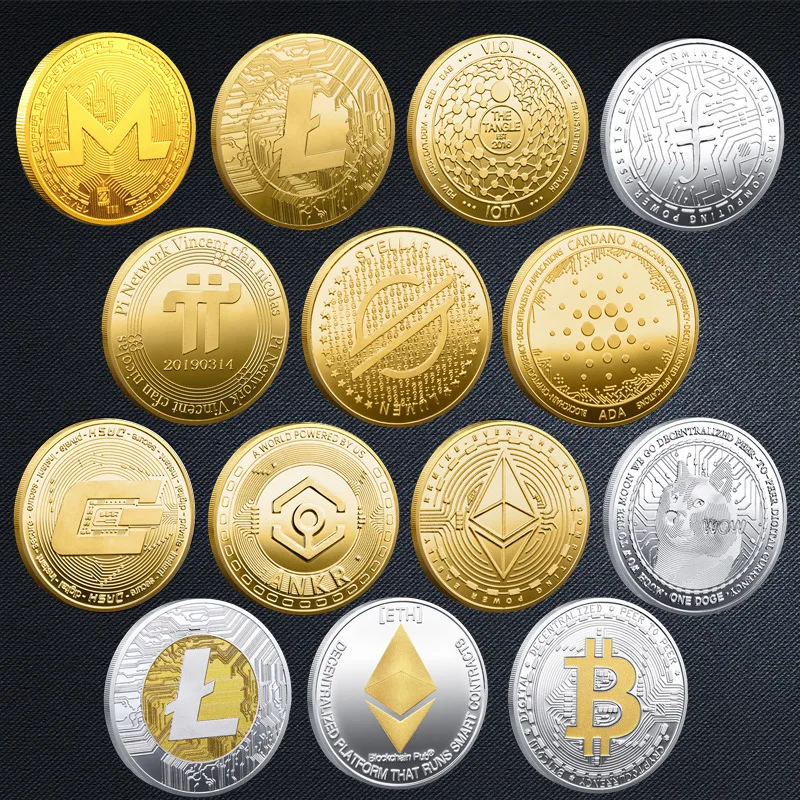 Bitcoin BTC ETH ADA XLM SHIB DOGE XRP SOL DOT LINK LTC UNI Coin Physical Metal Crypto Currency Coin Collection with Plastic Case