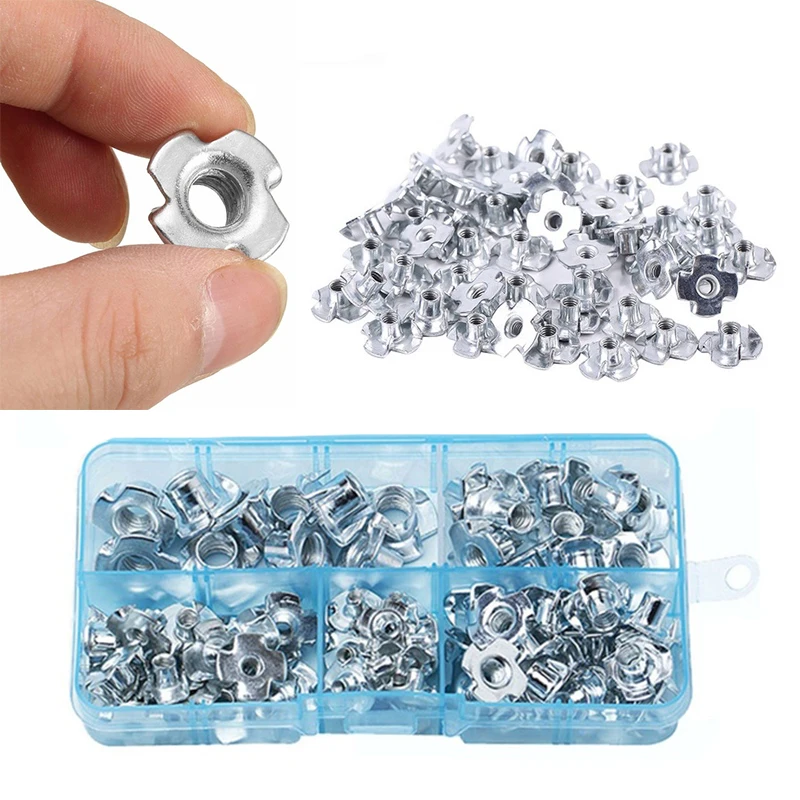 80PCS M3 M4 M5 M6 M8 Zinc Plated Four Claws Nut Blind Inserts Nut for Wood Furniture