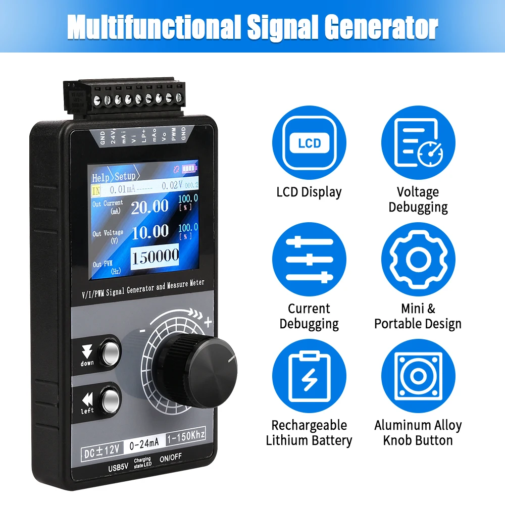 

10-20mA/4-20mA Screen Handheld Current Source 0-24V DC Voltage Adjustable Current Signal Generator PWM Pulse Analog Simulator