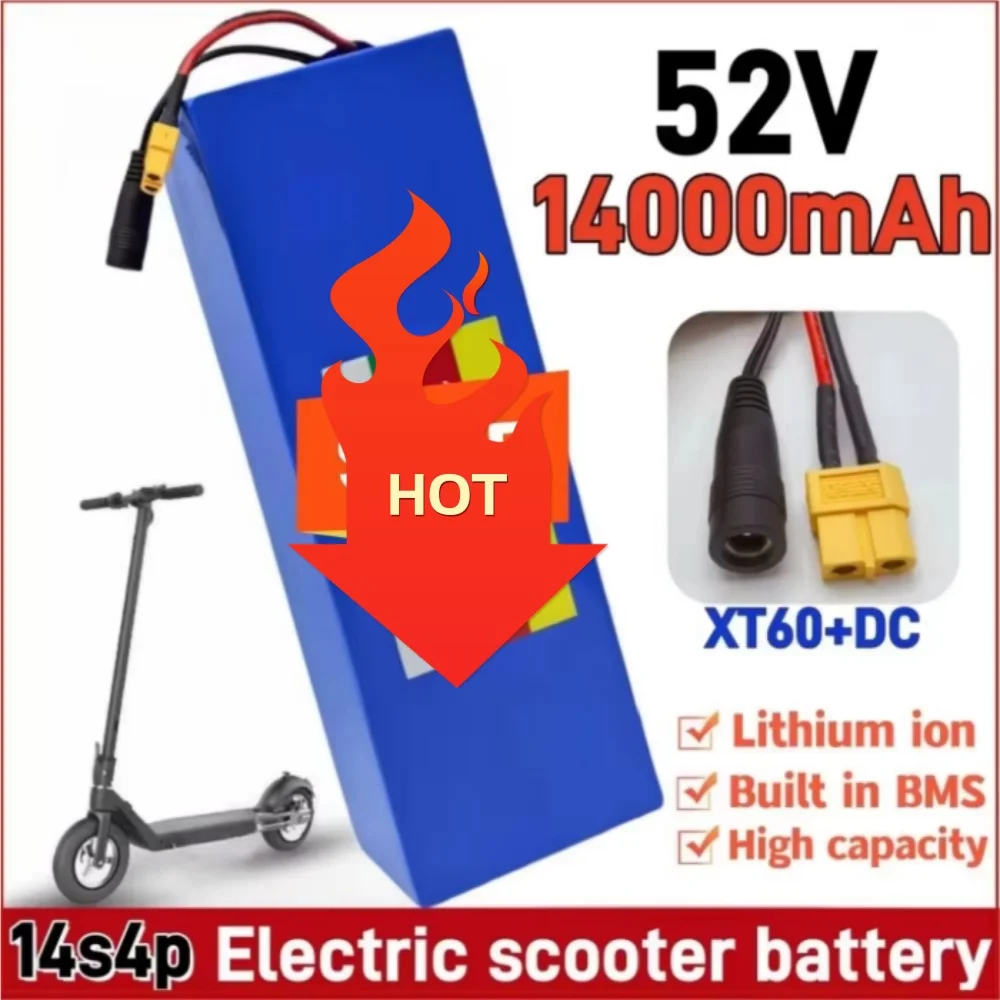 

14S4P Lithium Battery Pack 52V 14Ah High Capacity with BMS for Electric Scooter Tricycle Bike Balance Car 1500W + 58.8V Charger