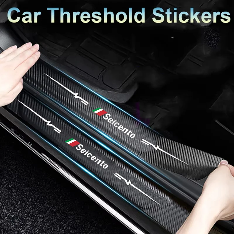 Carbon Fiber Car Door Threshold Protector StickersWaterproof for Fiat Seicento logo Anti-Scratch Door Sill Protector Accessories