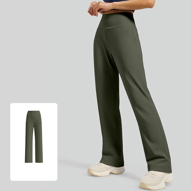 Women Back Hip Pockets Yoga Pants Classic Baggy Straight Leg Gym Clothes High Waist Scrunch Butt Leggings for Running Fitness