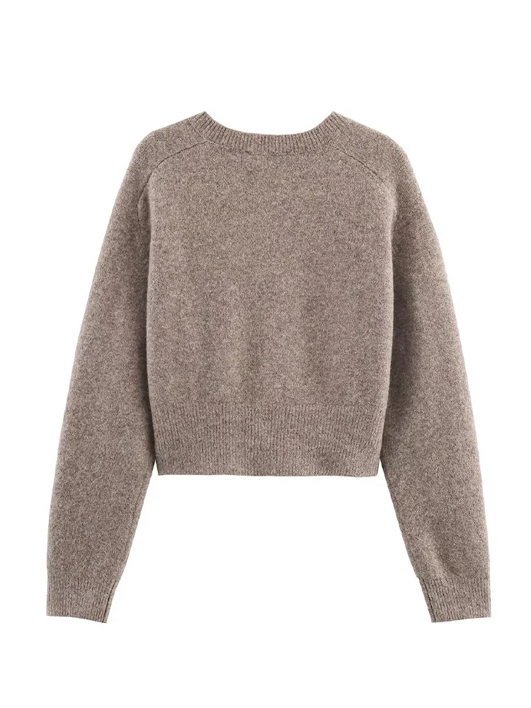 HH المرأة الخريف موضة محبوك القمم زر الياقة المستديرة واحدة الصدر الصلبة معطف المرأة عادية كم طويل سترة العصرية #5