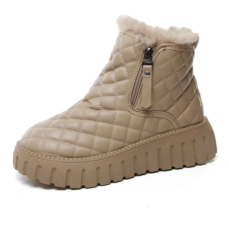 Women's Boots 2025 Winter Plush Cotton Boots Warm Platform Comfort Cold Proof Shoes Zipper Height Increase Anti Slip Snow Boots