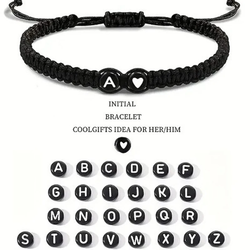 26 Letters Initial Heart Bracelets Handmade Adjustable A-Z Name Braided Bracelets For Women Men Friendship Jewelry Gifts