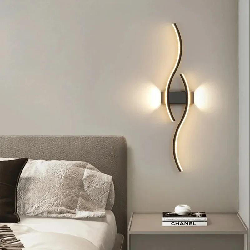 Minimalist Strip Wall Lamp LED Modern Black White Gold Background Decorative Light For Living Room Bedroom Home Lighting Fixture