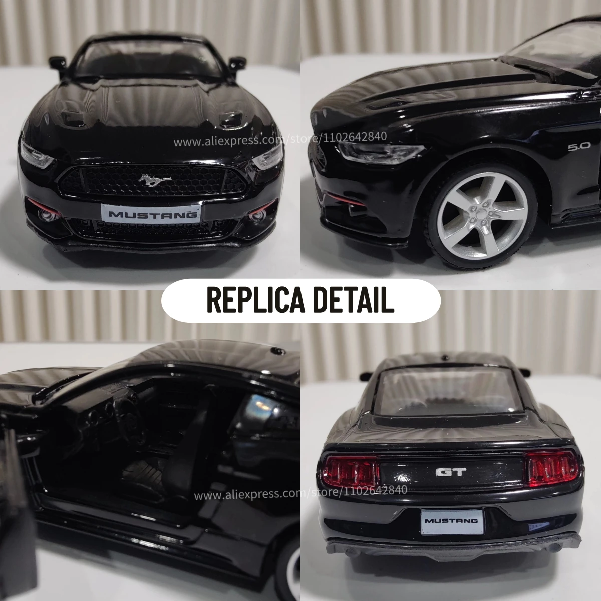 Scale 1/36 Ford Mustang Black Car Model Replica Diecast Mini Vehicle Collection Home Interior Decor Xmas Gift Kid Boy Toy