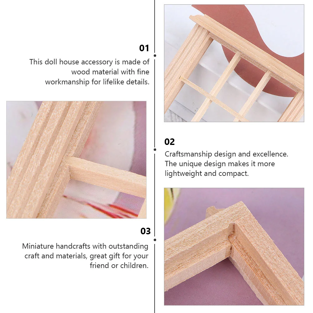 Modèle de cadre de fenêtre en bois pour enfants, accessoires miniatures, choses, jouets, meubles, 4 pièces