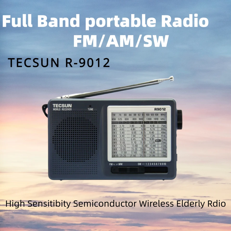 

TECSUN-Portable Pocket Radio Type, FM, AM, SW, R-9012, 12 Full Band, High Sensitivity, Semiconductor, Wireless, Elderly