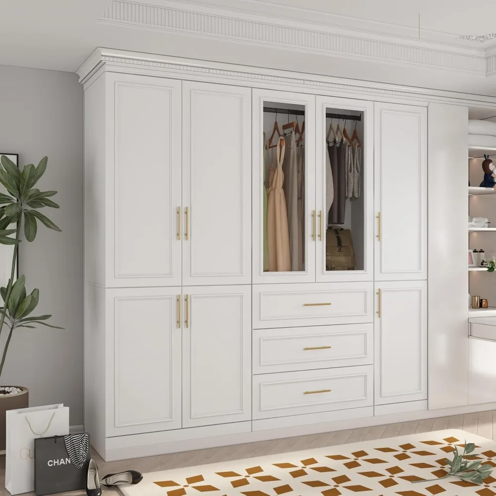 Wardrobe Armoire Closet with Glass Doors, 79.1