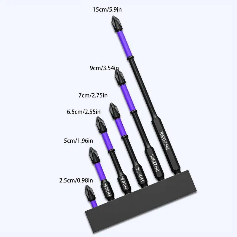 Magnetic Screwdriver Bit Set 6pcs Heavy Duty Shockproof D1 Impact Driver Bit Set Cross Slot Magnetic Head with Storage Base