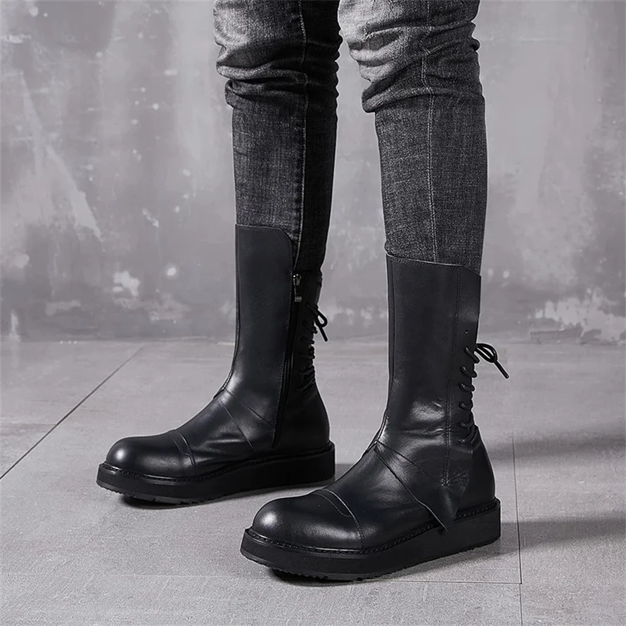 Handmade Nappa genuine Leather College Young Fashion Knight High Platform Boots