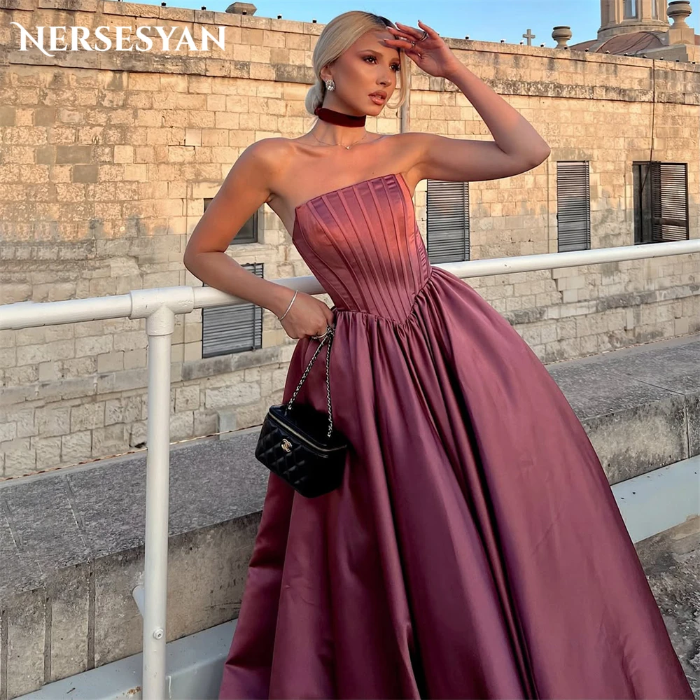 Nersesyan Burgudny Атласные платья для выпускного вечера с открытыми плечами без рукавов Bones Бальные платья принцессы с открытой спиной Вечернее платье по индивидуальному заказу