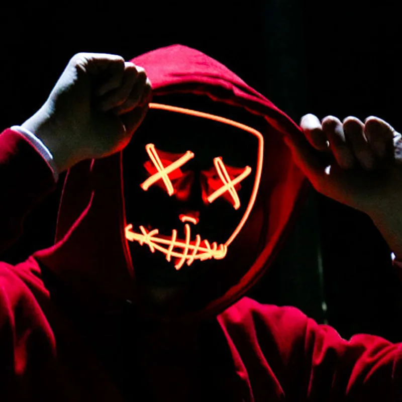 Horror Wireless Glowing Purge Maske Männer Frauen Cosplay Kostüm Karneval Leuchtende V Masken Spukhaus Leuchten Neon Dekoration