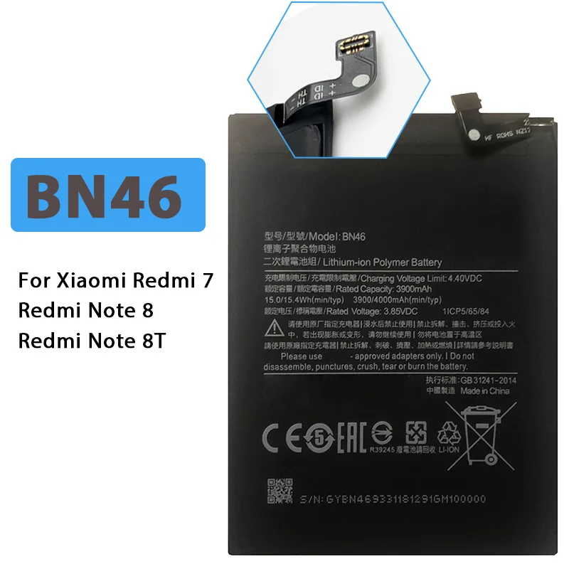 

BN46 4000mAh Lithium-ion Polymer Battery for Xiaomi Redmi 7 Note 8 Note 8T Redmi7 Mobile Phones Replacement Batteries
