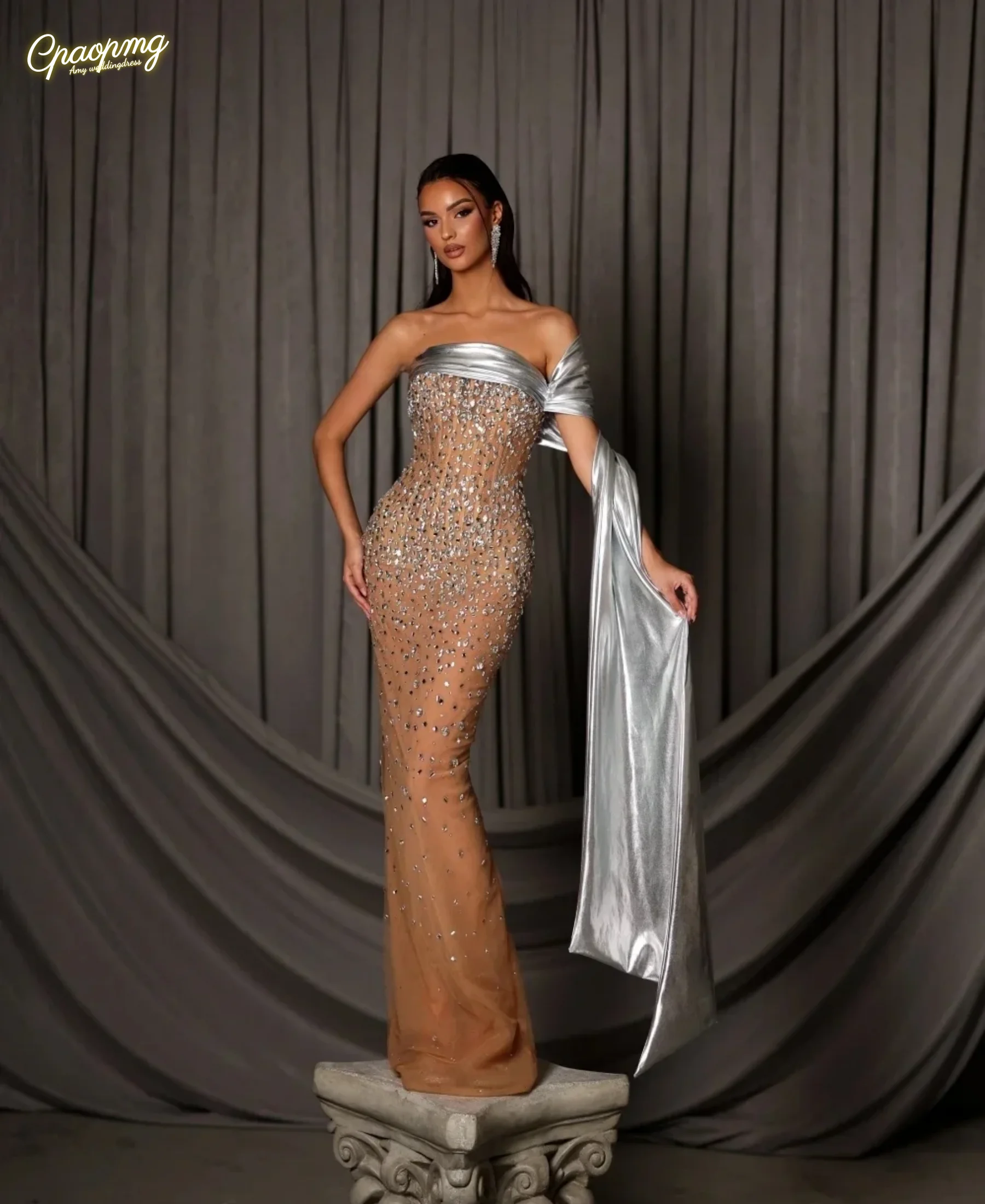 

Customized Strapless Evening Dress Sequin Carpet Gown Opulent A-Line Floor-Length Party Gown فساتين سهر